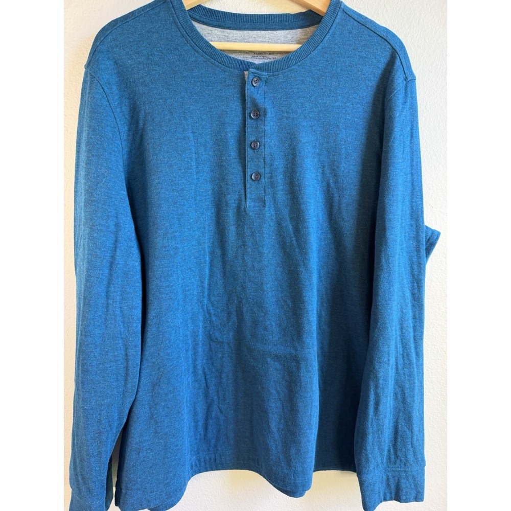 UNTUCKit Henley Shirt Mens XL Teal Blue Heathered Long Sleeve Cotton Blend Knit